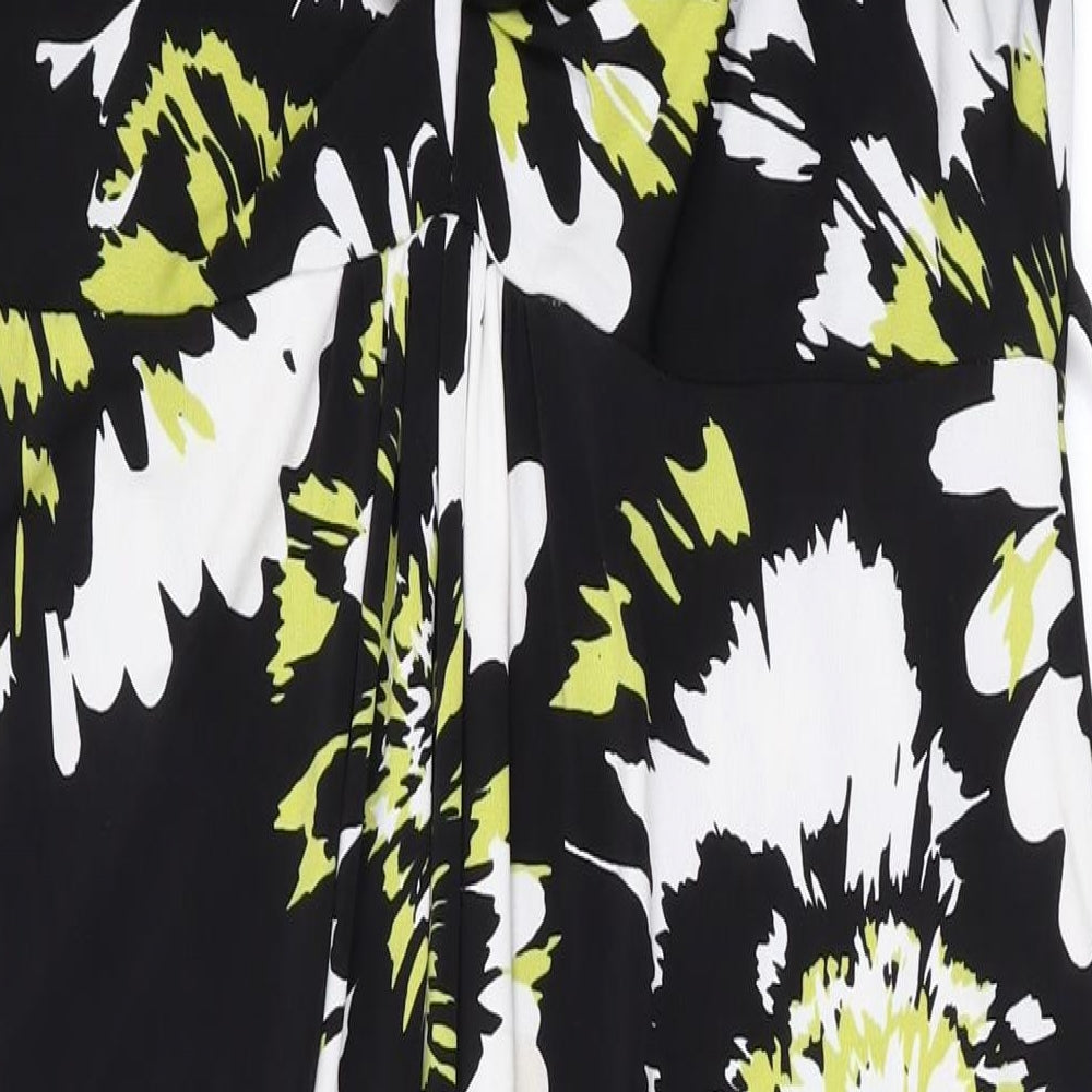 Bonmarché Womens Black Floral Polyester Maxi Size 16 V-Neck Pullover