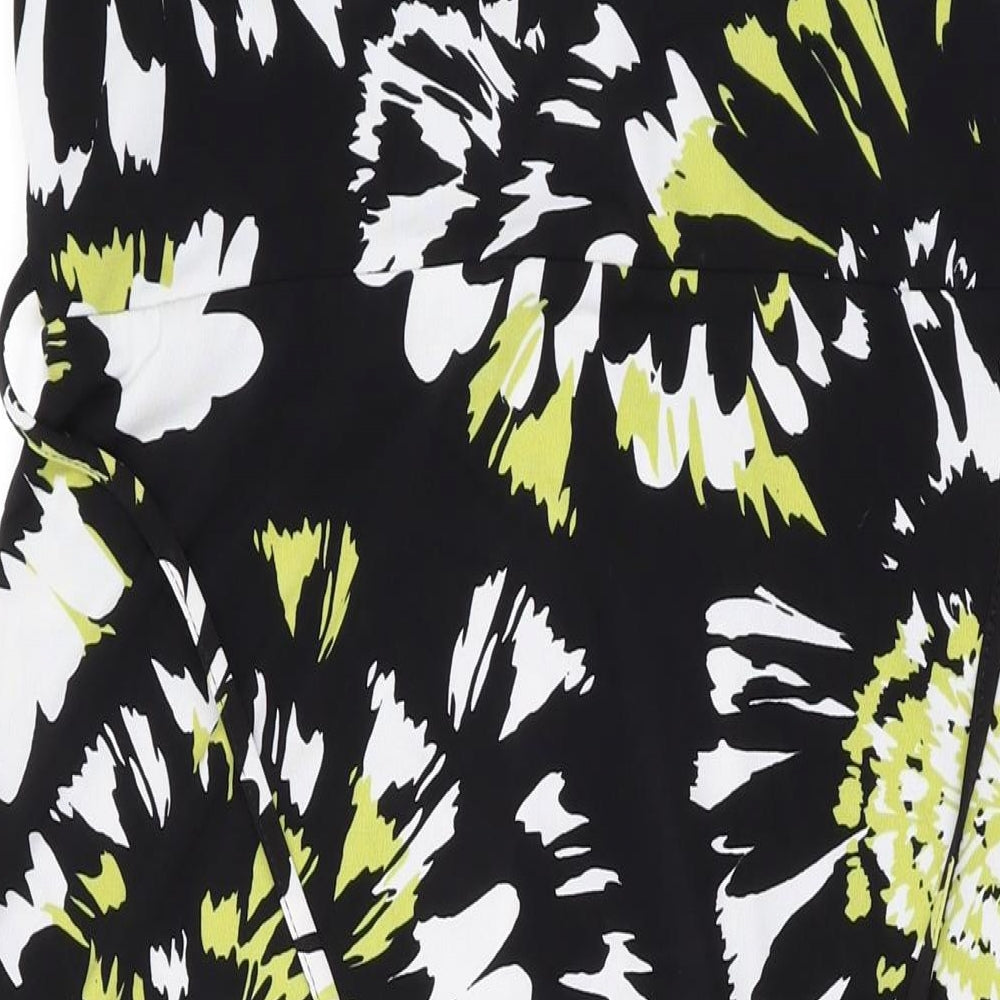 Bonmarché Womens Black Floral Polyester Maxi Size 16 V-Neck Pullover