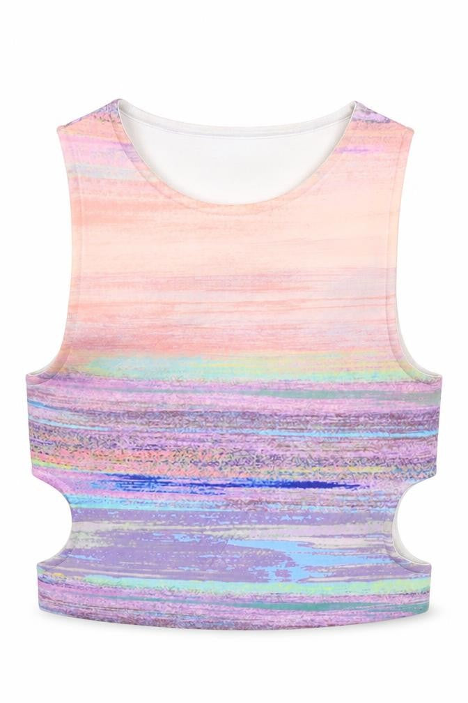 Front view of ASOS women’s multicoloured polyester cropped tank, size UK 8, round neck