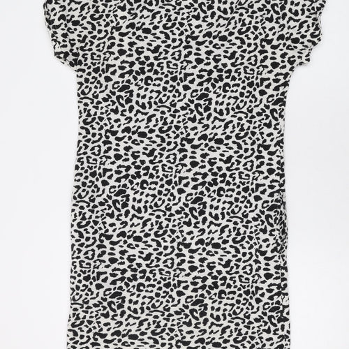 Juno Jacks Womens White Animal Print Cotton T-Shirt Dress Size 8 Round Neck Zip
