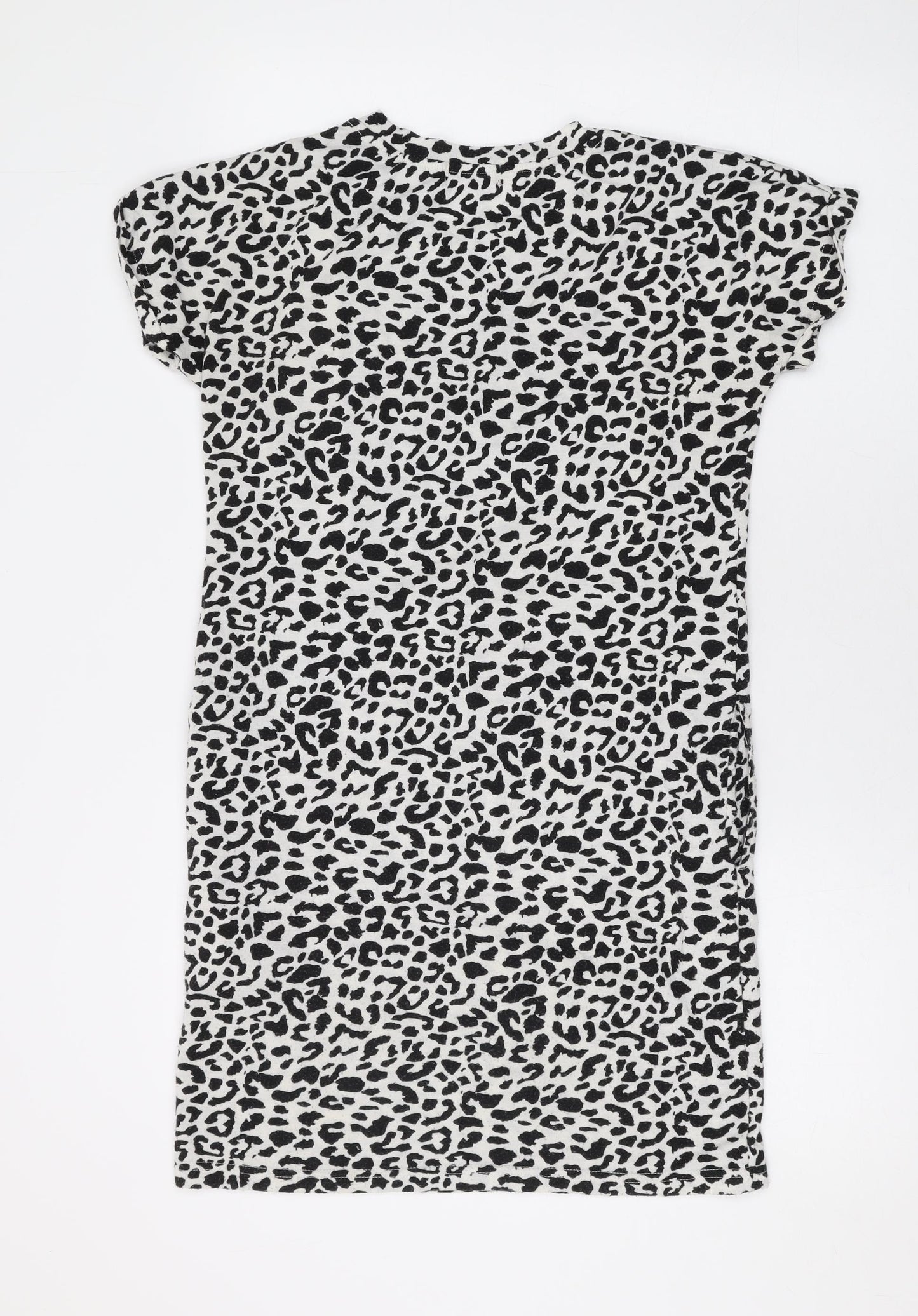 Juno Jacks Womens White Animal Print Cotton T-Shirt Dress Size 8 Round Neck Zip