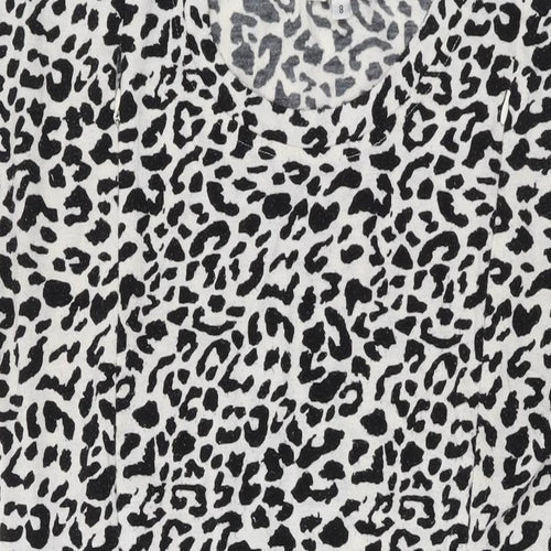 Juno Jacks Womens White Animal Print Cotton T-Shirt Dress Size 8 Round Neck Zip