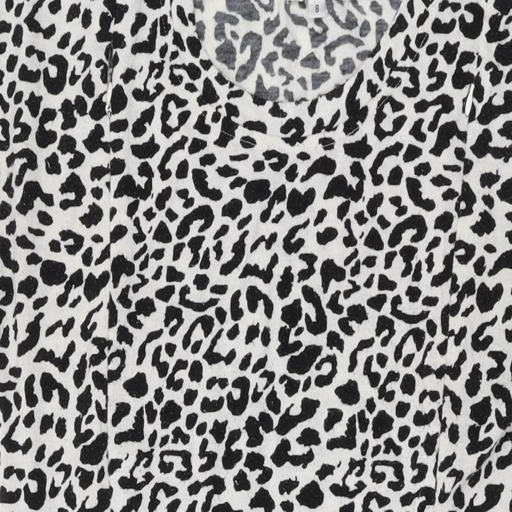 Juno Jacks Womens White Animal Print Cotton T-Shirt Dress Size 8 Round Neck Zip