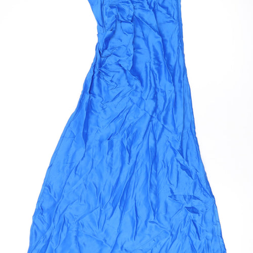 Zara Womens Blue Viscose Maxi Size M Cowl Neck Zip