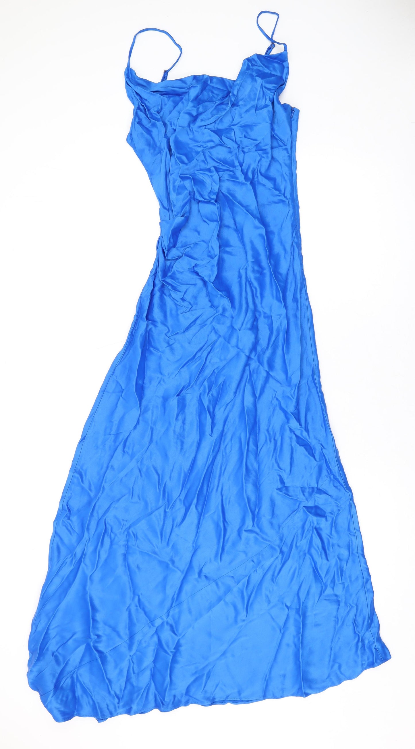 Zara Womens Blue Viscose Maxi Size M Cowl Neck Zip