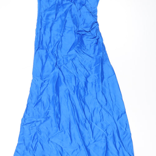 Zara Womens Blue Viscose Maxi Size M Cowl Neck Zip