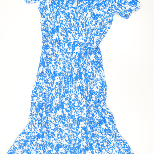 Marks and Spencer Womens Blue Floral Viscose Maxi Size 14 Round Neck Zip