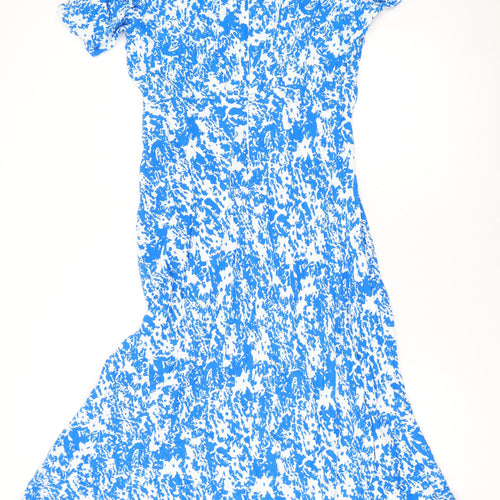 Marks and Spencer Womens Blue Floral Viscose Maxi Size 14 Round Neck Zip