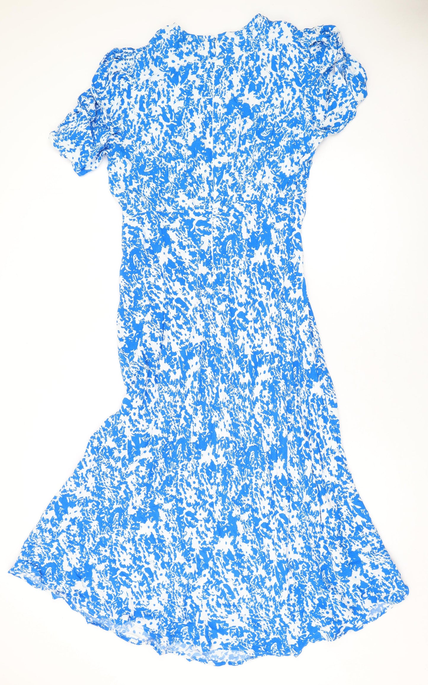 Marks and Spencer Womens Blue Floral Viscose Maxi Size 14 Round Neck Zip