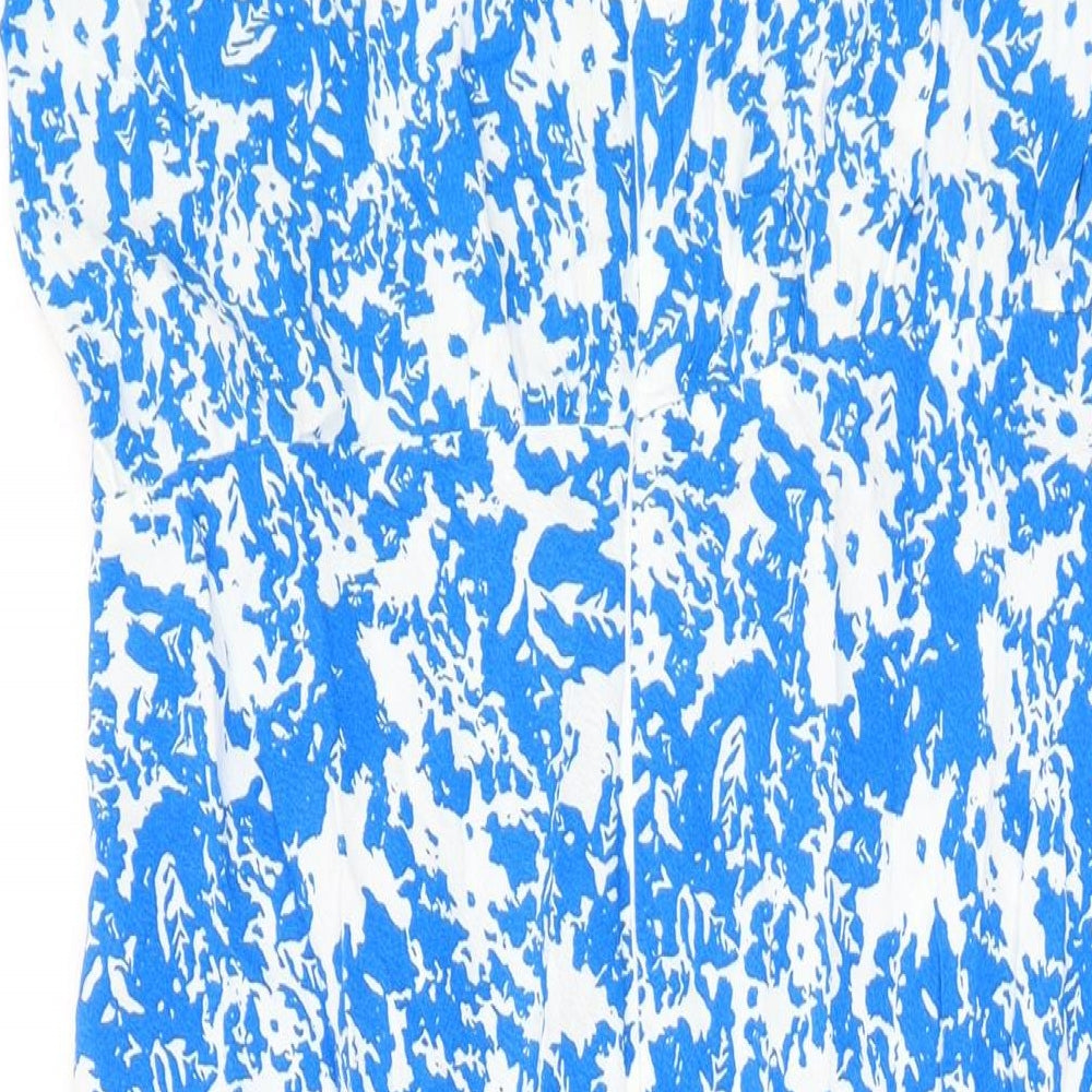 Marks and Spencer Womens Blue Floral Viscose Maxi Size 14 Round Neck Zip