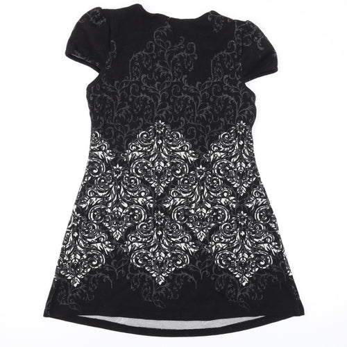 Apricot Womens Black Geometric Polyester A-Line Size S Scoop Neck Pullover