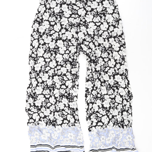 New Look Womens White Floral Cotton Trousers Size 8 L21 in Regular Zip