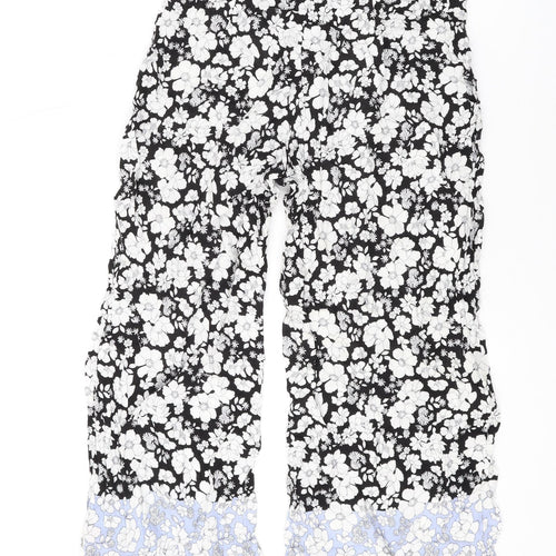 New Look Womens White Floral Cotton Trousers Size 8 L21 in Regular Zip