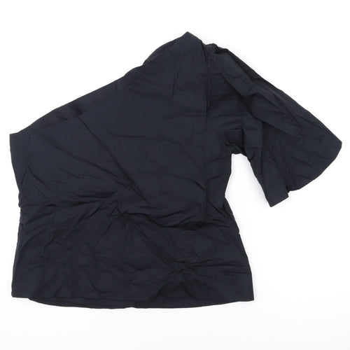 Marks and Spencer Womens Black Cotton Basic Blouse Size 16 One Shoulder