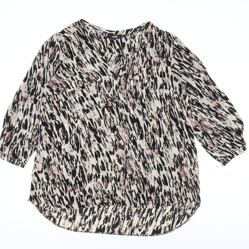 Wallis Womens Brown Animal Print Polyester Basic Blouse Size S V-Neck