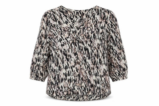 Front view of Wallis women’s brown animal print polyester basic blouse, size S, v-neck