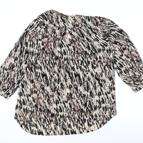 Wallis Womens Brown Animal Print Polyester Basic Blouse Size S V-Neck
