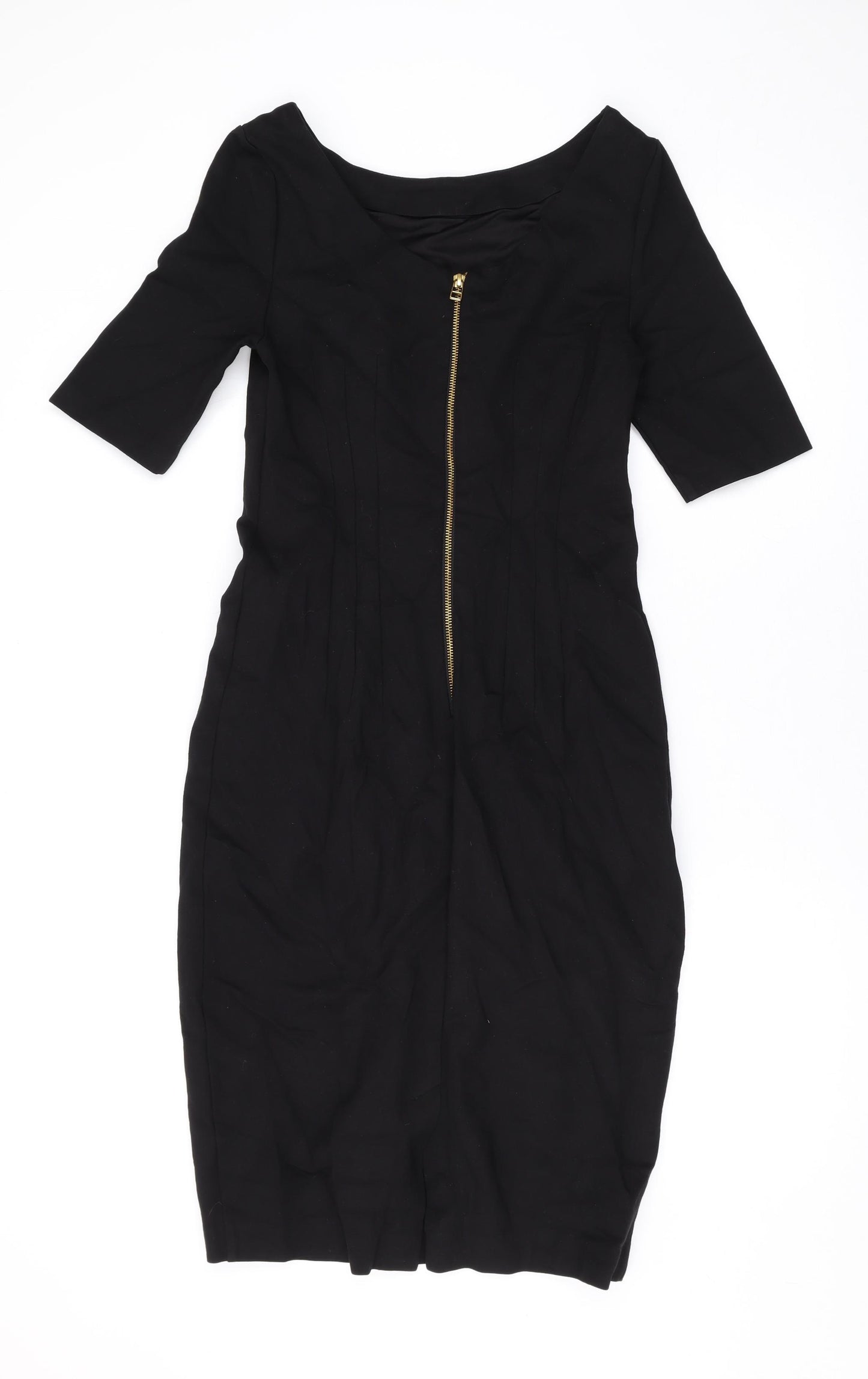 Boden Womens Black Viscose Bodycon Size 12 Scoop Neck Zip