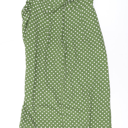Zara Womens Green Polka Dot Polyester Maxi Size S Square Neck Zip