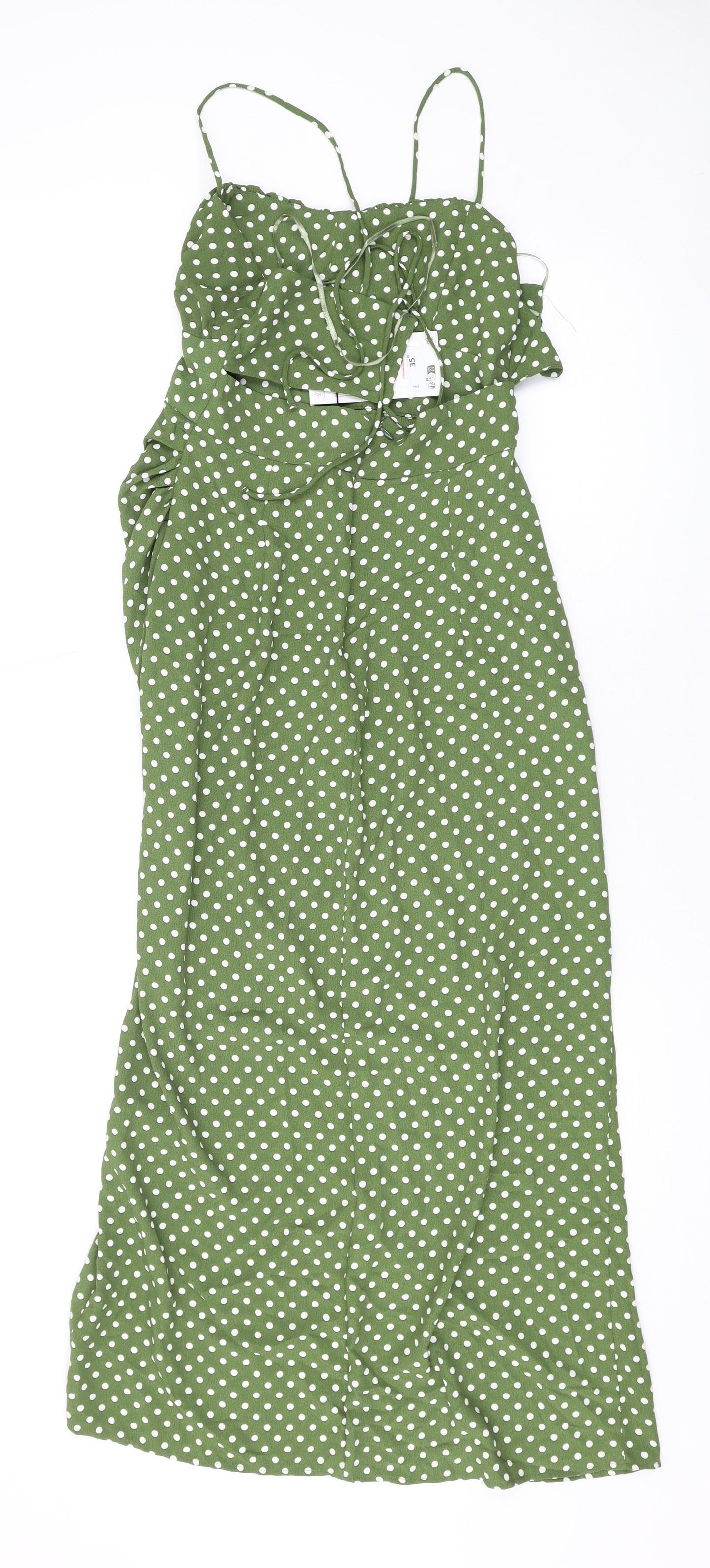 Zara Womens Green Polka Dot Polyester Maxi Size S Square Neck Zip