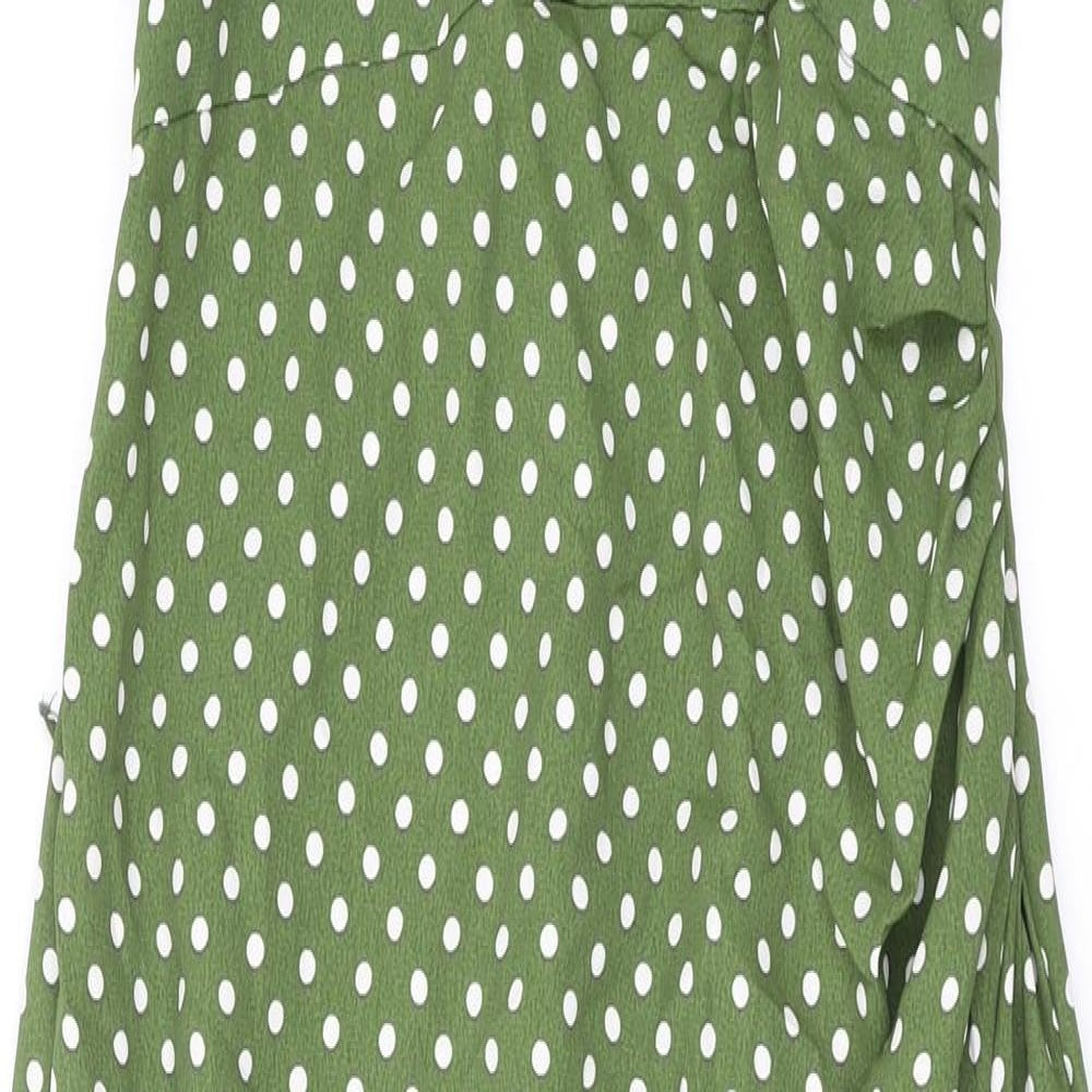 Zara Womens Green Polka Dot Polyester Maxi Size S Square Neck Zip