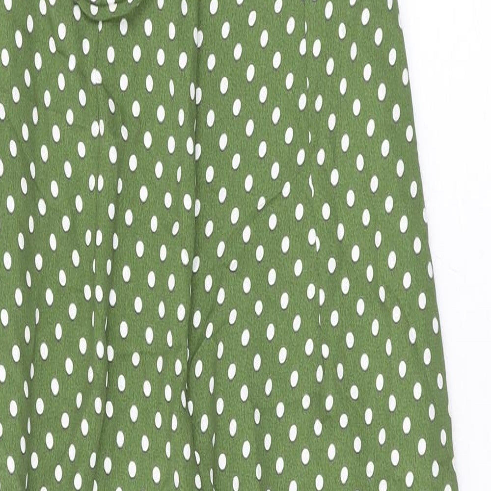 Zara Womens Green Polka Dot Polyester Maxi Size S Square Neck Zip