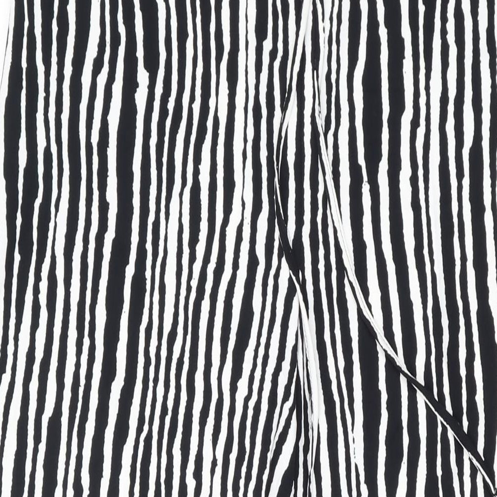 Marks and Spencer Womens Black Striped Polyester Trousers Size 12 L28 in Regular Drawstring