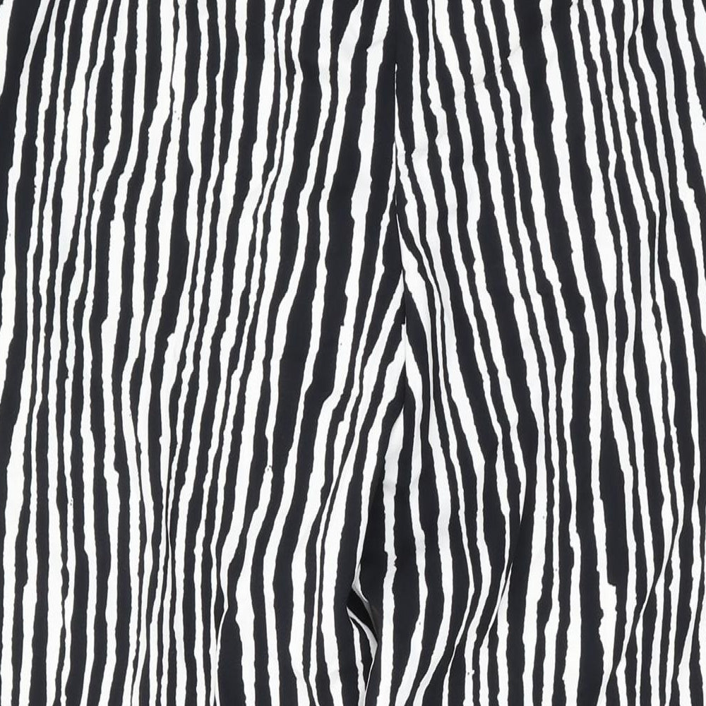 Marks and Spencer Womens Black Striped Polyester Trousers Size 12 L28 in Regular Drawstring