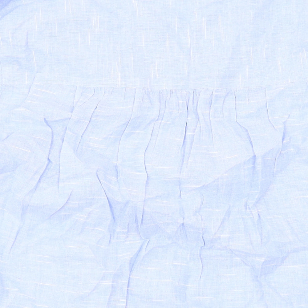 Cotton Traders Womens Blue Floral Cotton Basic Blouse Size 16 V-Neck