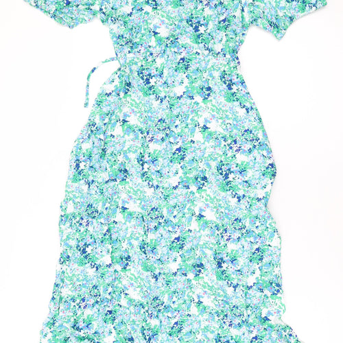 Marks and Spencer Womens Green Floral Cotton Maxi Size 8 V-Neck Zip