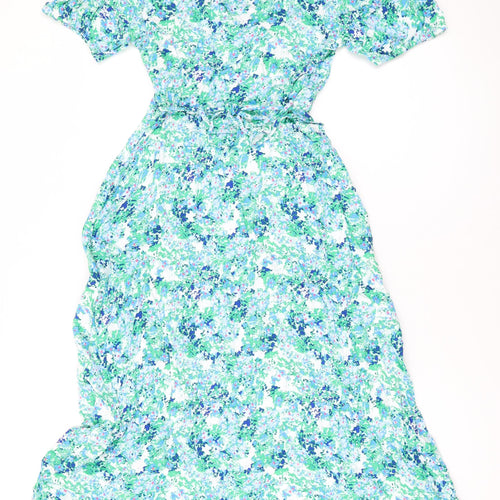 Marks and Spencer Womens Green Floral Cotton Maxi Size 8 V-Neck Zip