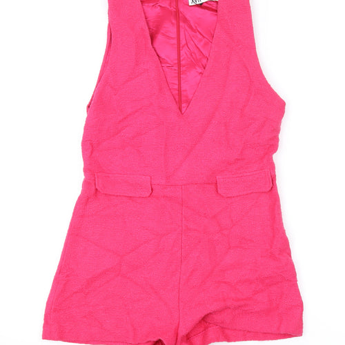Zara Womens Pink Cotton Playsuit One-Piece Size S L3 in Zip