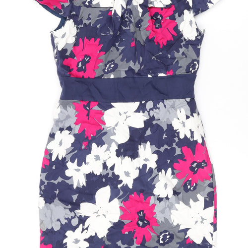 Per Una Womens Blue Floral Cotton A-Line Size 12 Boat Neck Zip