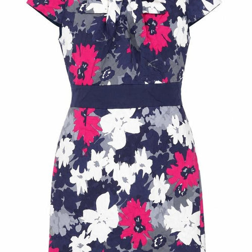 Per Una Womens Blue Floral Cotton A-Line Size 12 Boat Neck Zip