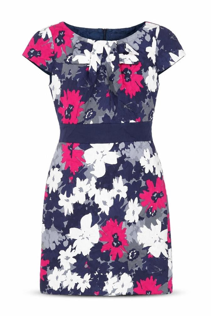 Per Una Womens Blue Floral Cotton A-Line Size 12 Boat Neck Zip