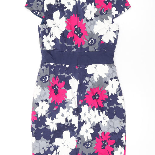 Per Una Womens Blue Floral Cotton A-Line Size 12 Boat Neck Zip