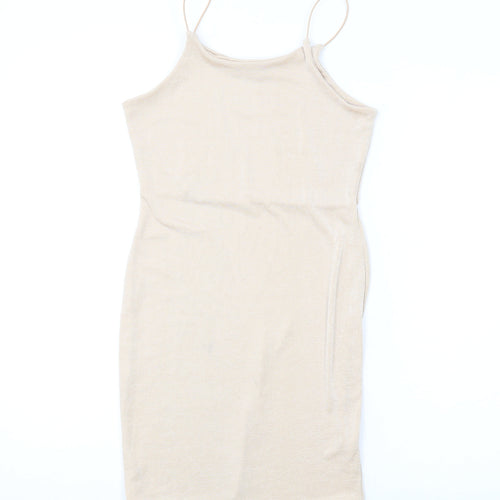 Boohoo Womens Beige Polyester Bodycon Size 12 Square Neck Pullover