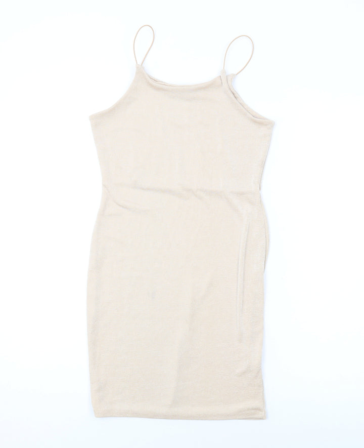 Boohoo Womens Beige Polyester Bodycon Size 12 Square Neck Pullover