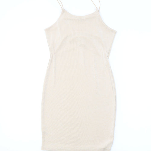 Boohoo Womens Beige Polyester Bodycon Size 12 Square Neck Pullover