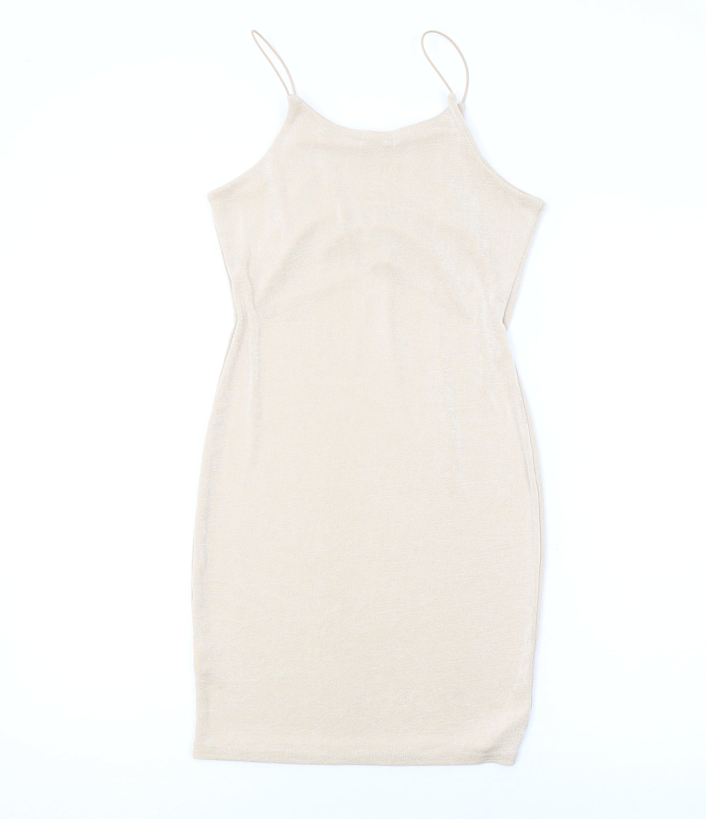 Boohoo Womens Beige Polyester Bodycon Size 12 Square Neck Pullover