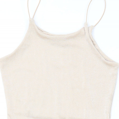 Boohoo Womens Beige Polyester Bodycon Size 12 Square Neck Pullover