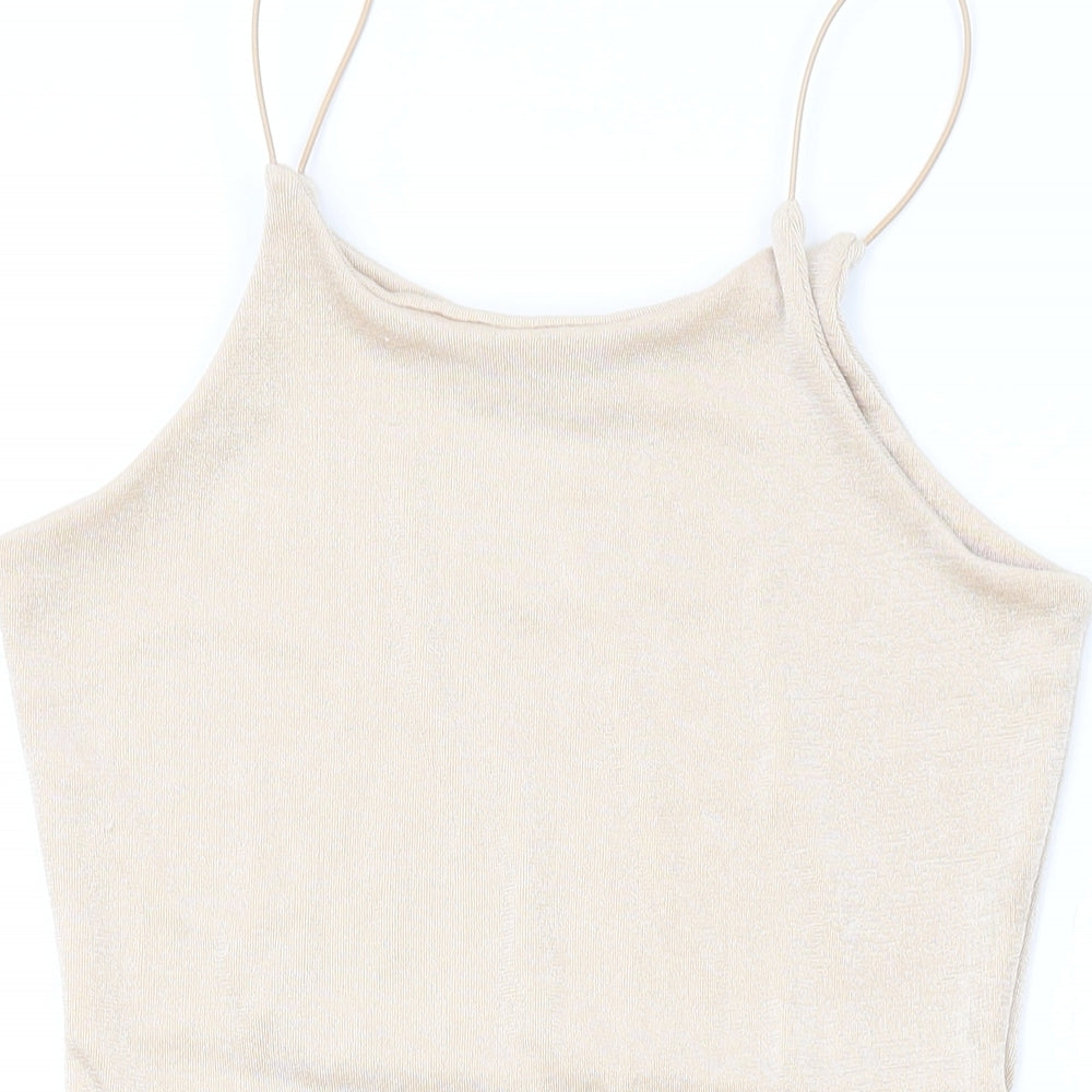 Boohoo Womens Beige Polyester Bodycon Size 12 Square Neck Pullover