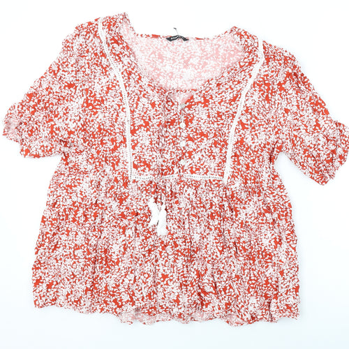 Roman Womens Red Floral Viscose Basic Blouse Size 16 V-Neck