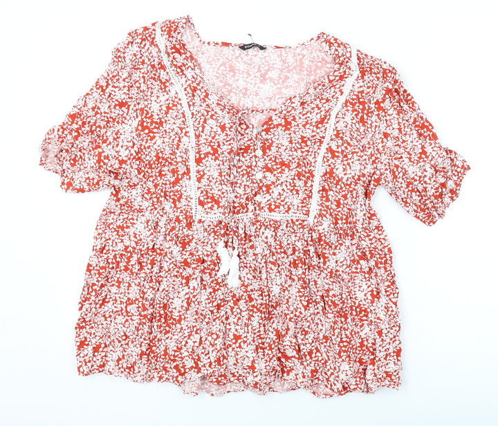 Roman Womens Red Floral Viscose Basic Blouse Size 16 V-Neck