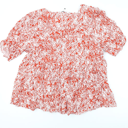 Roman Womens Red Floral Viscose Basic Blouse Size 16 V-Neck