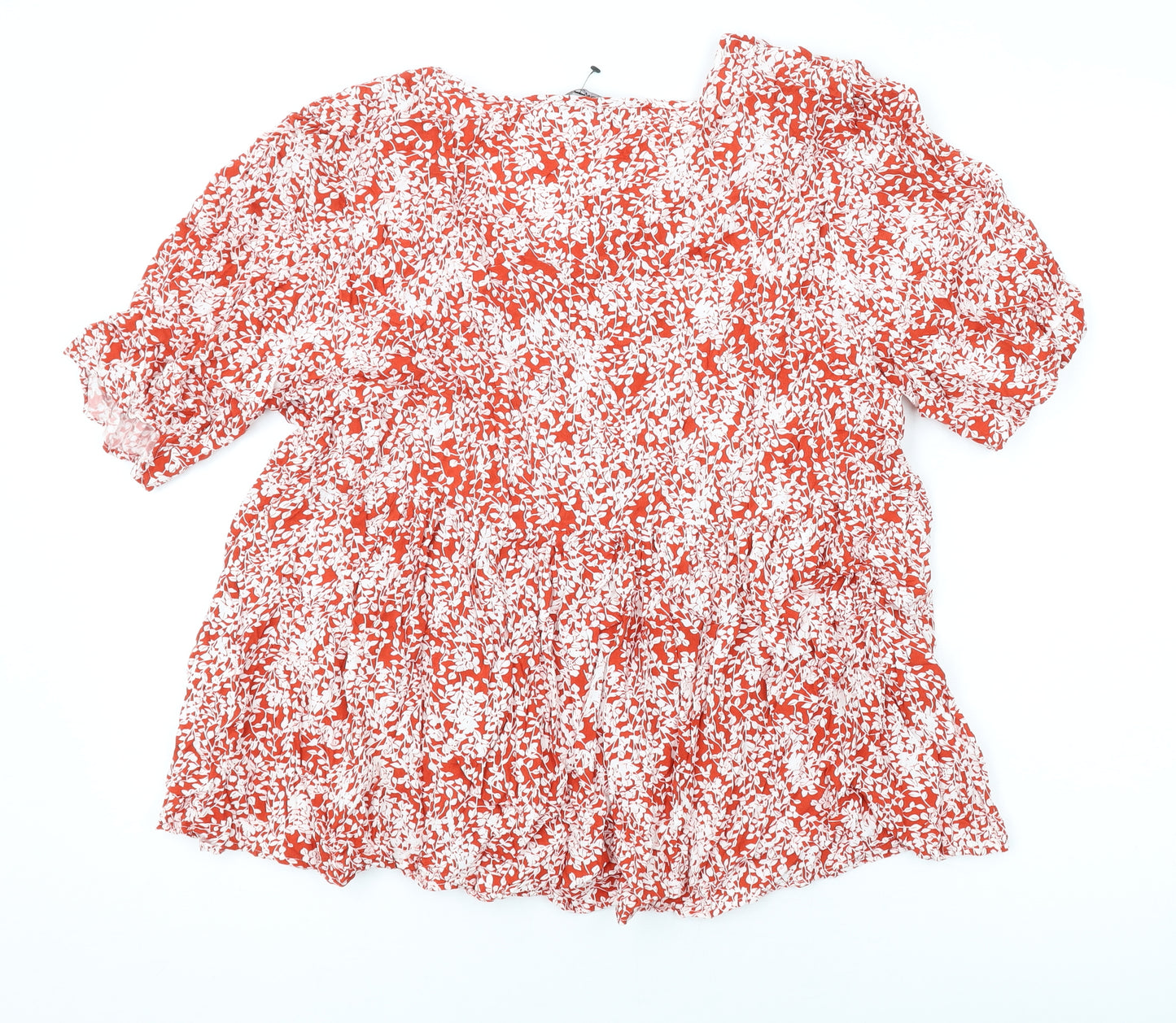 Roman Womens Red Floral Viscose Basic Blouse Size 16 V-Neck