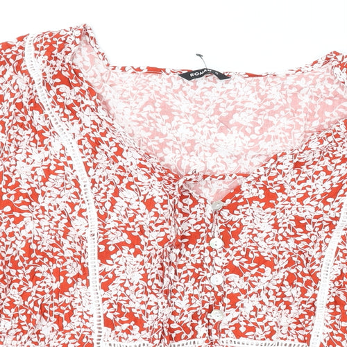 Roman Womens Red Floral Viscose Basic Blouse Size 16 V-Neck