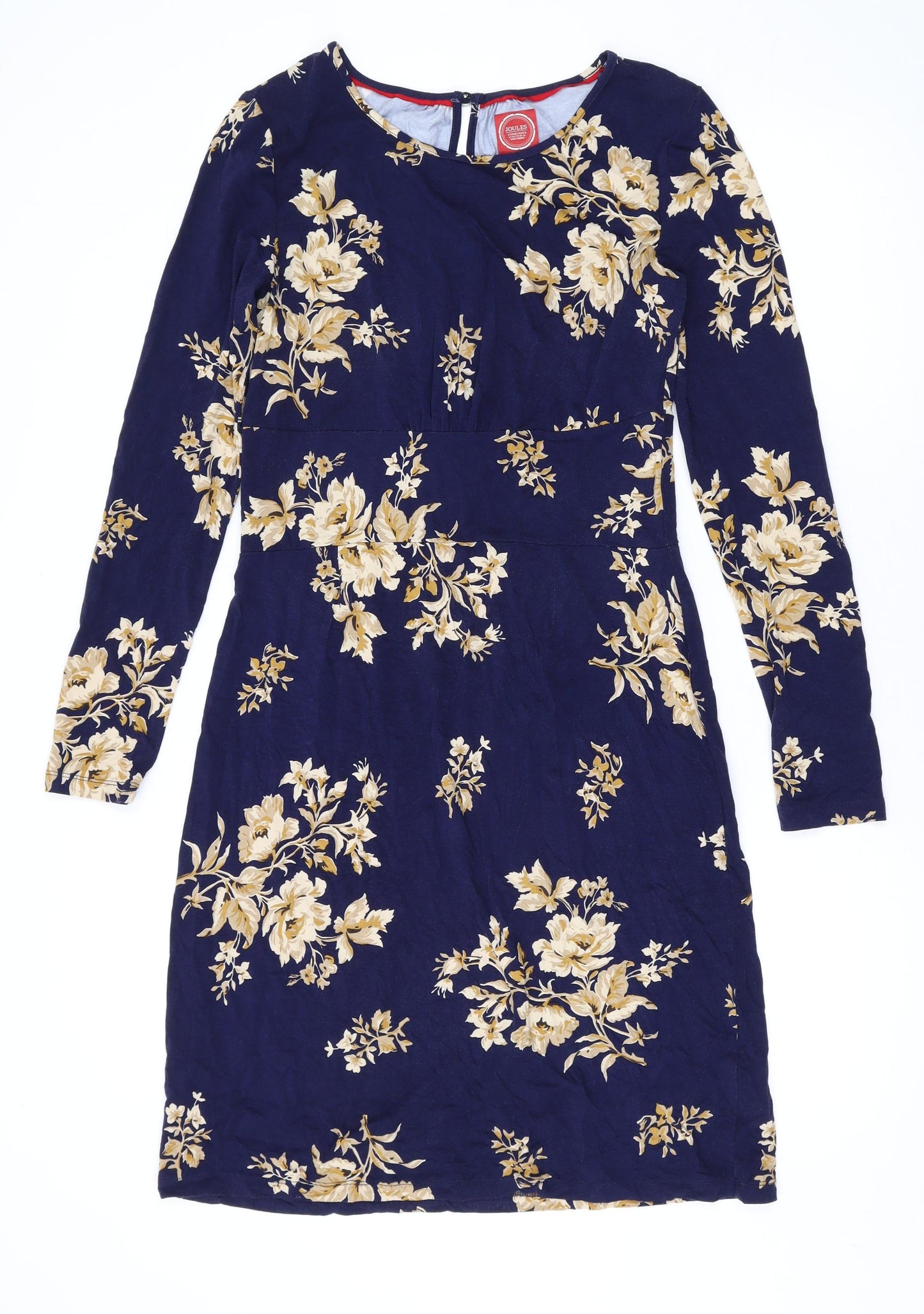 Joules Womens Blue Floral Viscose A-Line Size 12 Round Neck Button