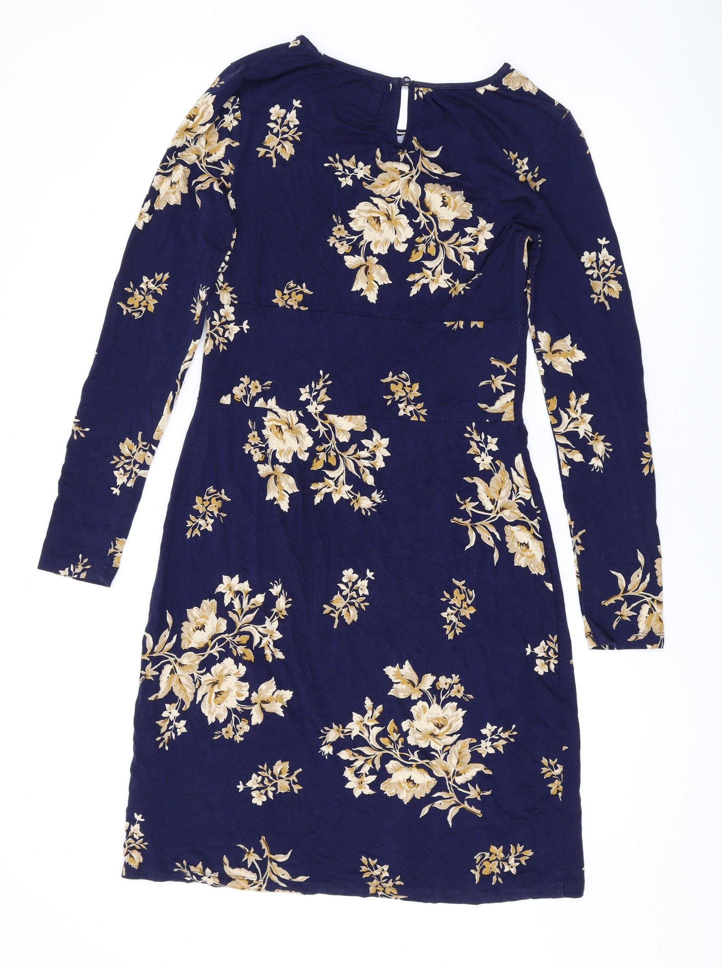 Joules Womens Blue Floral Viscose A-Line Size 12 Round Neck Button