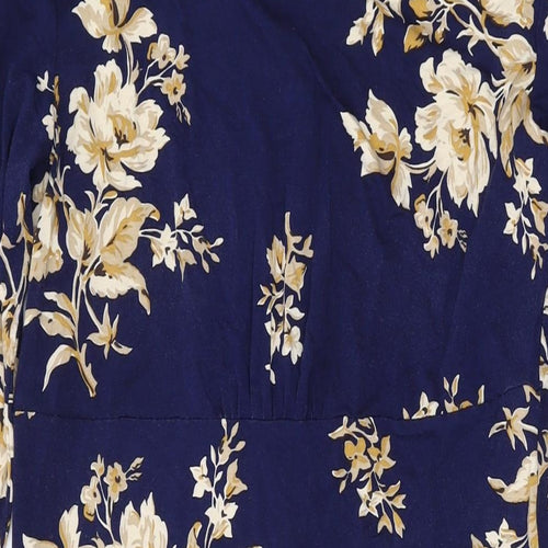 Joules Womens Blue Floral Viscose A-Line Size 12 Round Neck Button